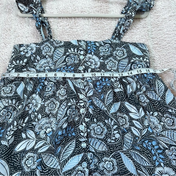 Summersalt Black White Blue Floral Midi Babydoll Dress Tiered Ruffle Hem Size M - Picture 6 of 11